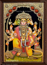 Panchamugha Hanuman Yellow Tanjore Painting